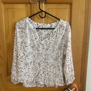 Floral Button-Up Blouse in Cream and Pink